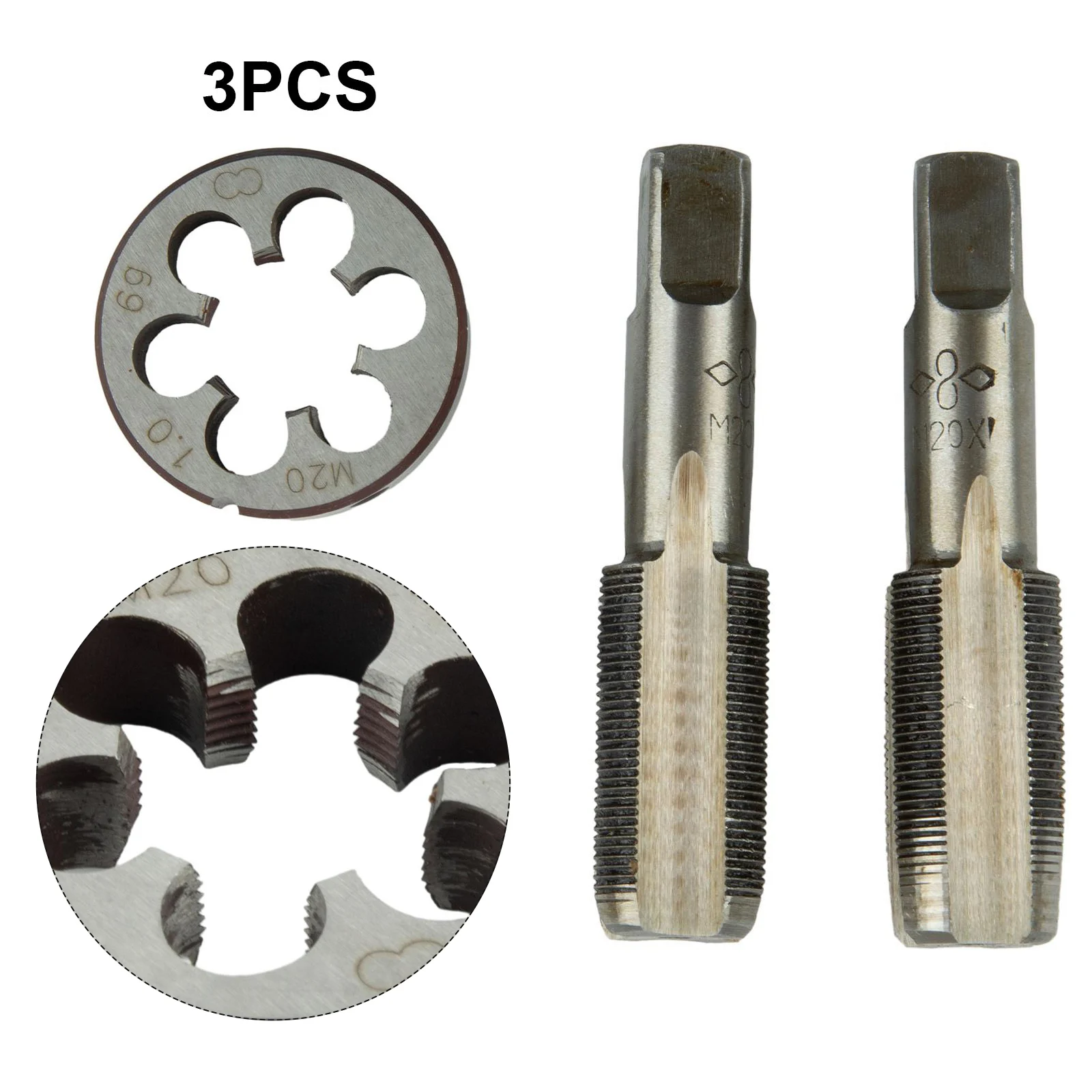 M20 x 1mm HSS Taper Tap and Die Metric Thread Set Right Hand Cutting Tool 3 Piece Package for Professional Use