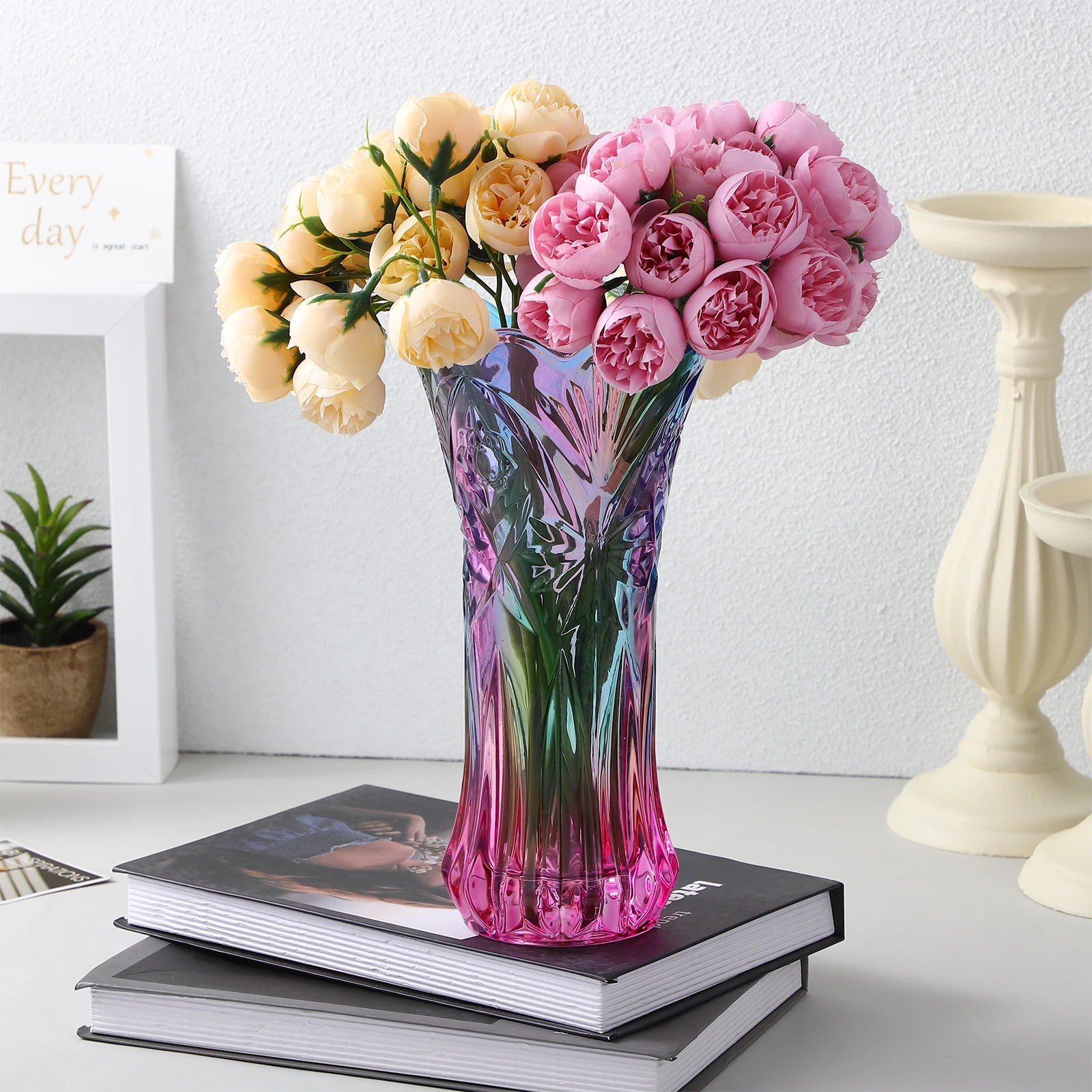 

Colorful Crystal Glass Vase Decorative Desktop Vase Flower Plant Container Friends Gift vase Suitable For Rose home office deco