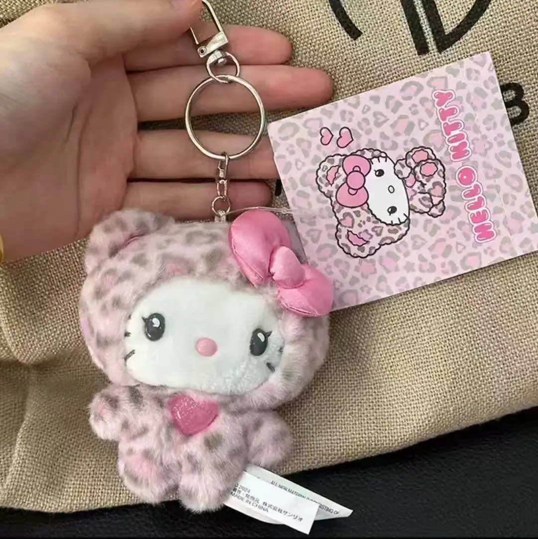 سانريو ليوبارد طباعة الدب سلسلة مرحبا كيتي المفاتيح قلادة الكرتون كيتي القط أفخم دمية قلادة حقيبة سلسلة مفاتيح زينة هدية