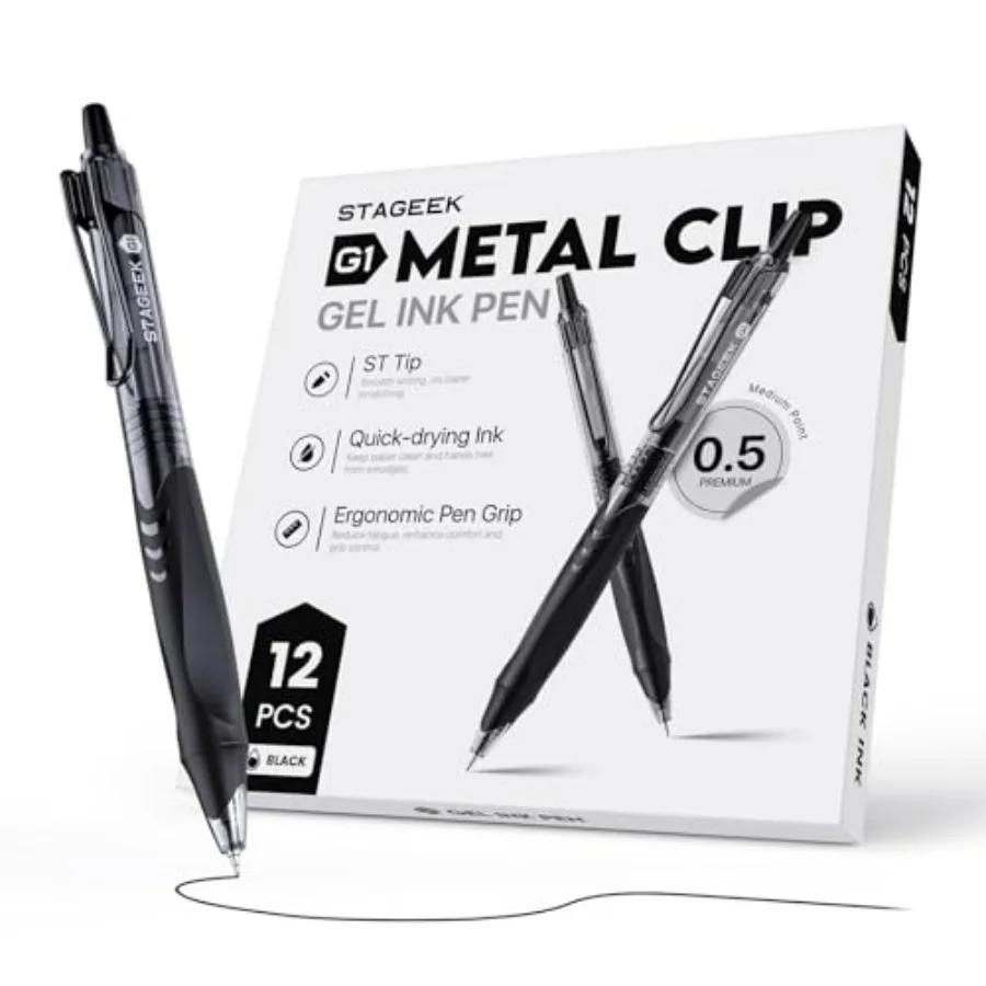 

12 Pack Gel Pens, Quick Dry Ink Pens, 0.5mm Fine Point Retractable Smooth Writing Pens for Journaling, Writing, Business Gel Pe