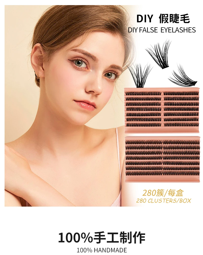 New Mix 280 DIY Clusters Eyelash Extension Dovetail Segmented Lashes Volume Natural Segmented Eyelashes Bundles