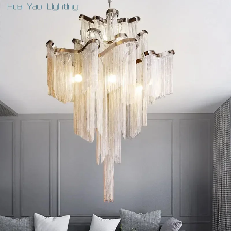 Modest Ceiling Pendant Lights Duplex Staircase Hanging Chandeliers Tassel Dining Table Living Room Decor Hotel Lamps Villa Loft