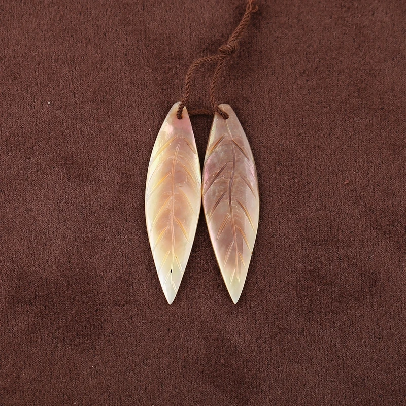 

B&F Grey Shell Handcarved Leaf Earring Beads 41x11x2mm Natural Stone Jewelry Making Supplies Handmade Beads for Crafting 2.8g