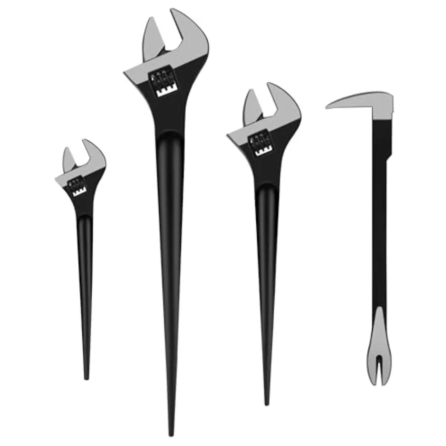 

3-Piece Adjustable Spud Wrench and Pry Bar Set, 10In, 12In, 16In, Spud Wrench, Nail Puller, Claw Bar, Cats Paw Nail Puller, Uni