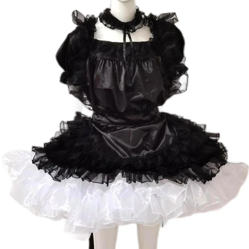 

Adult Giant Baby Sexy Girl Black Satin Dress Lined with A Sissy Role Play Makeup Ball Maid Crossdressing Gothic Multi Color