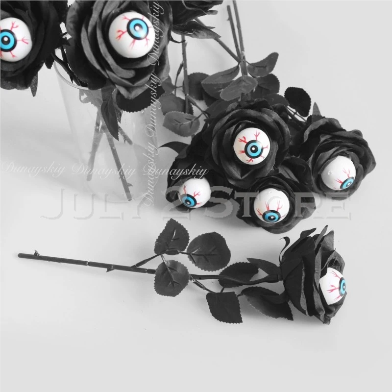 Halloween Costume Adults A Fake Rose Flower Black Single Stem Eyeballs Decoration Multicolor And Iron Wire Spider disguise Women - view 4
