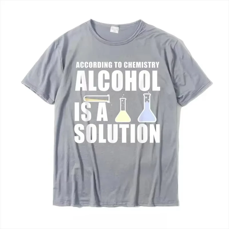 Unisex T‑shirt Funny Chemistry Alcohol Is A Solution Graphic Tee Crew Neck Short Sleeve Science Quote Print Casual Daily Top