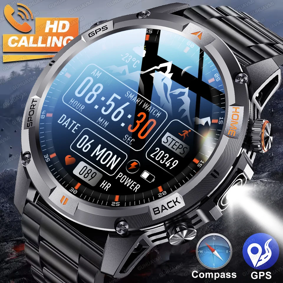 

2026 New Rugged GPS Smart Watch Men Dual-band GNSS Outdoor Flashlight BluetoothCall 10ATMWaterproof Compass Sport Fitness Traker
