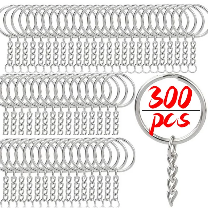 50/300Pcs Metal Keychain Split Keyrings with Short Chain Key Rings for Key Bags Pendant DIY Jewelry Making Crafts Accessories