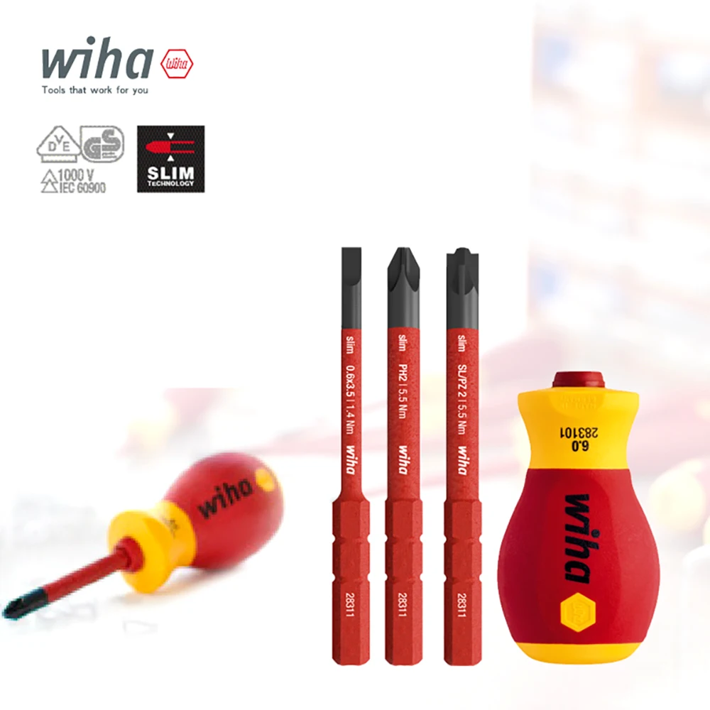 Wiha 41230 Stubby Screwdriver Set 1000v VDE Holder with 3 SlimVario Bits SL/PZ2, Slot 3.5mm, PH2