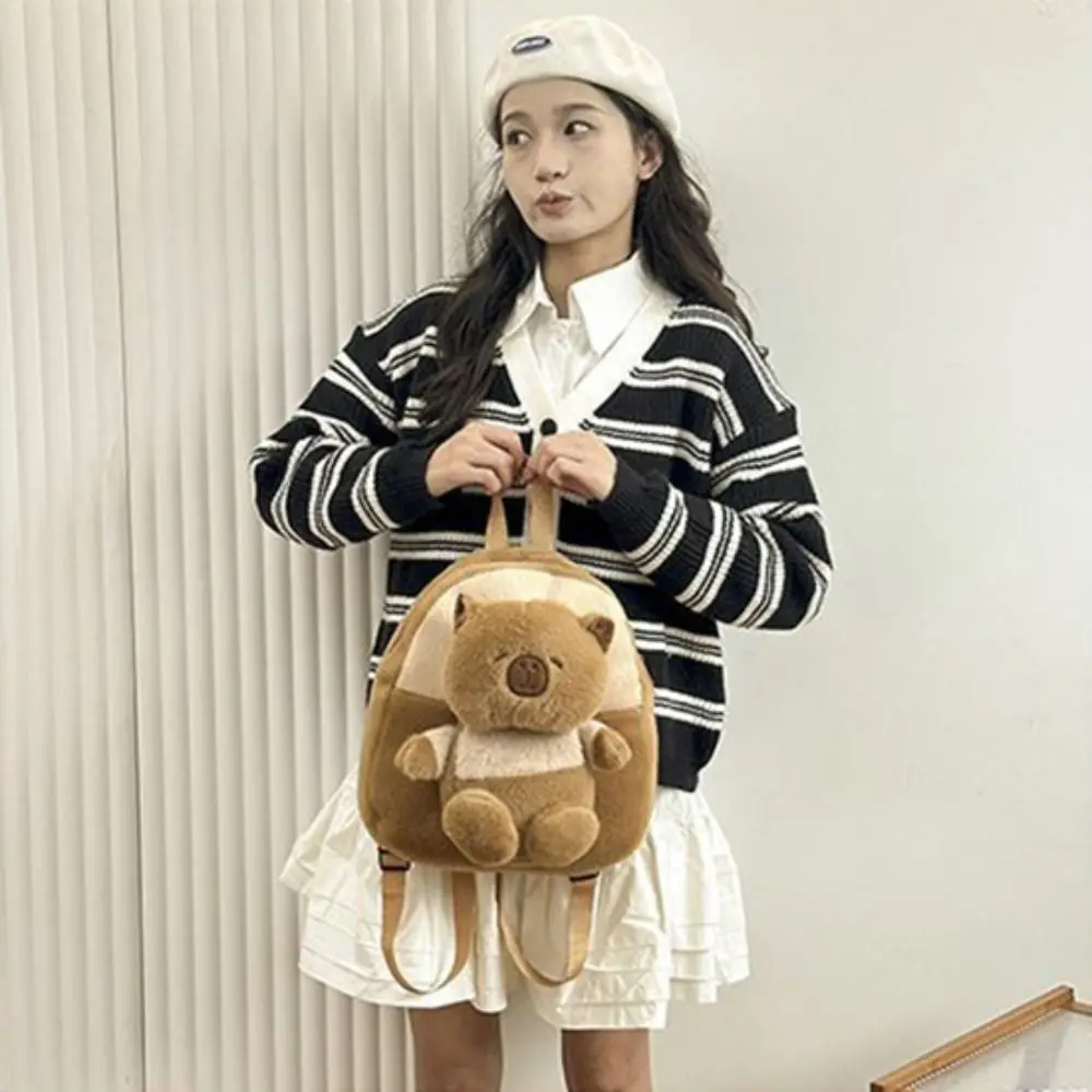 Mochila de felpa de capibara de gran capacidad Kawaii, bolso cruzado de capibara relleno con viñetas de animales, bolso de felpa de capibara bonito a la moda para pareja