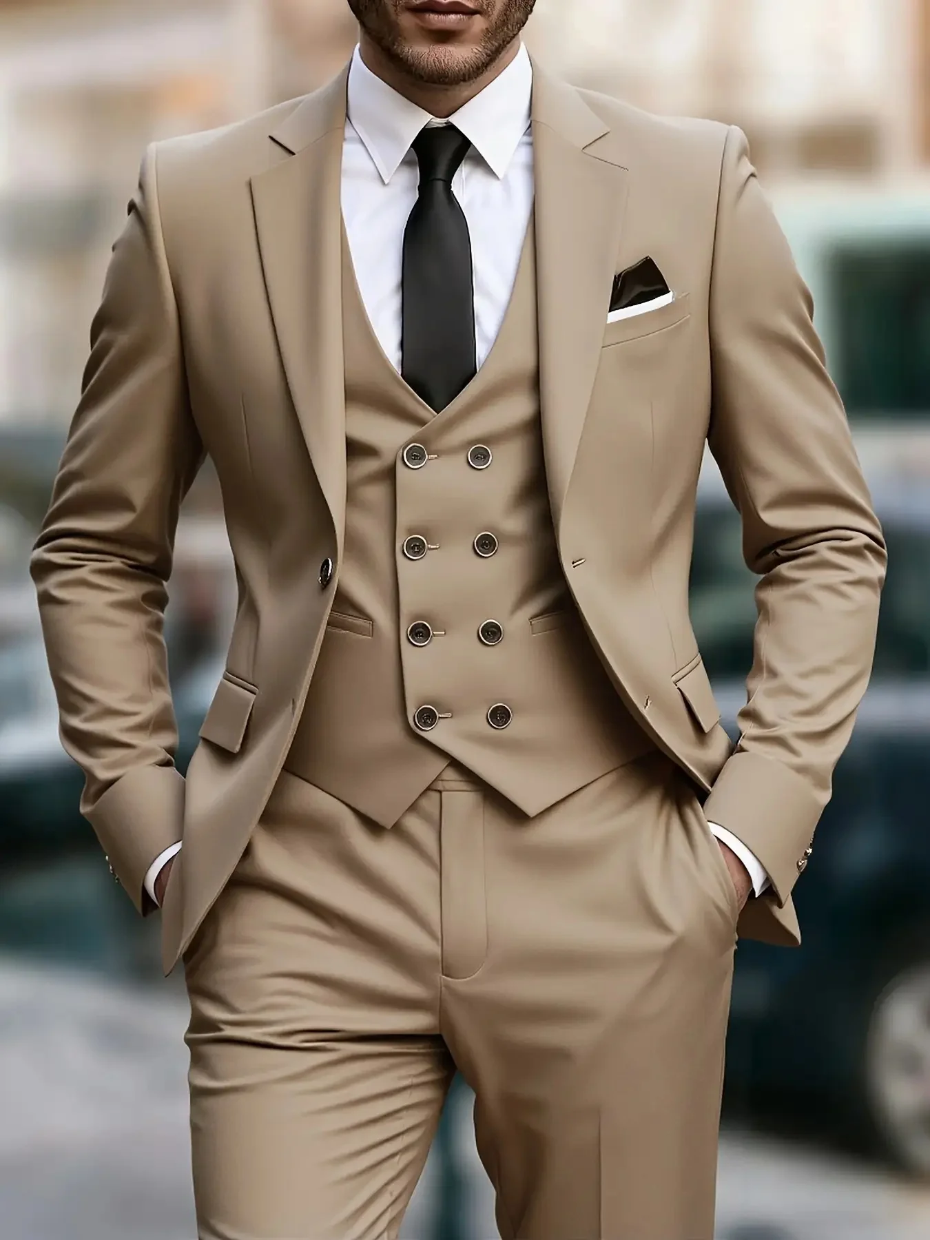 

Men's Formal 3-Piece Suit Single Breasted Notch Lapel Solid Color Double Breasted Vest Elegant Office Party Wedding