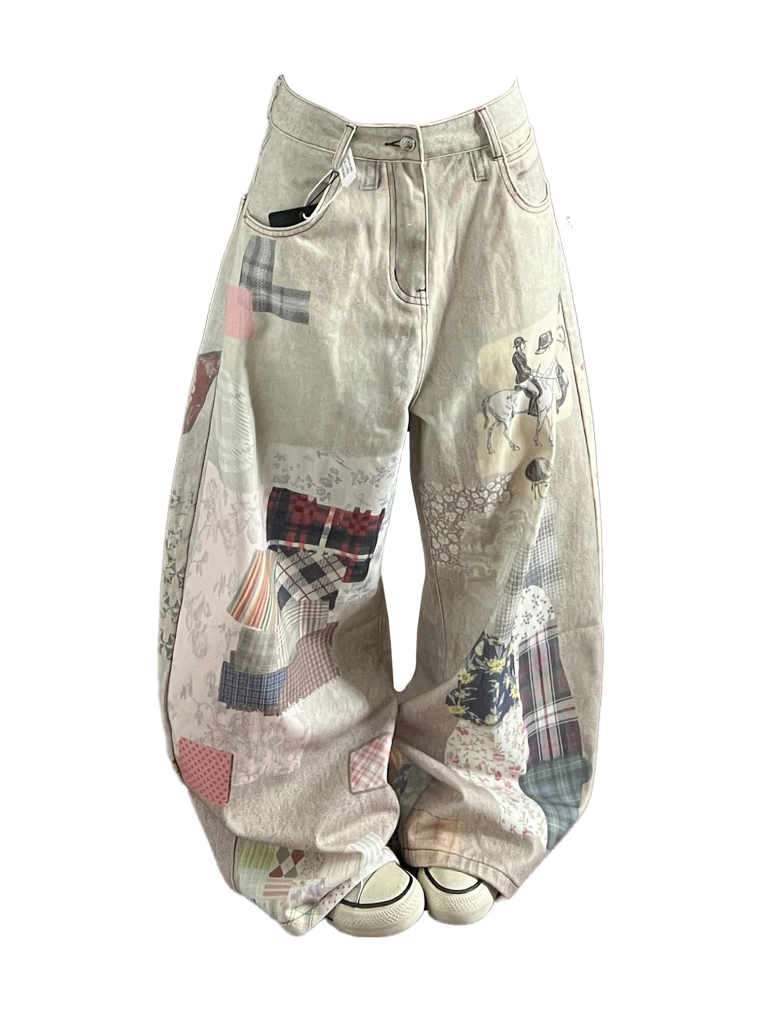 Women's Apricot Y2k Gyaru Print Jeans Vintage Baggy Denim Jean Pants Harajuku Hiphop Grunge Denim Trousers Alternative Clothes view 2