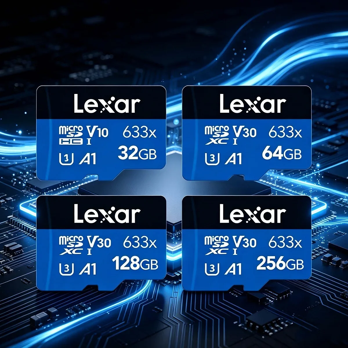Lexar 633X Flash Cards Memory Card 128GB 64GB 32GB Micro SD Card Class 10 SDHC/SDXC UHS-I Blue TF Cards for Dashcam Camcorder