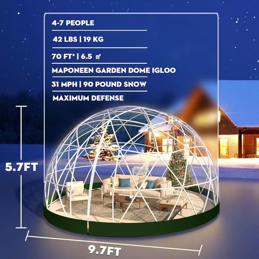 Garden Dome Igloo Bubble Tent House Geodesic Dome Greenhouse with Transparent PVC Cover, Weatherproof Greenhouse 9.5*5.7FT