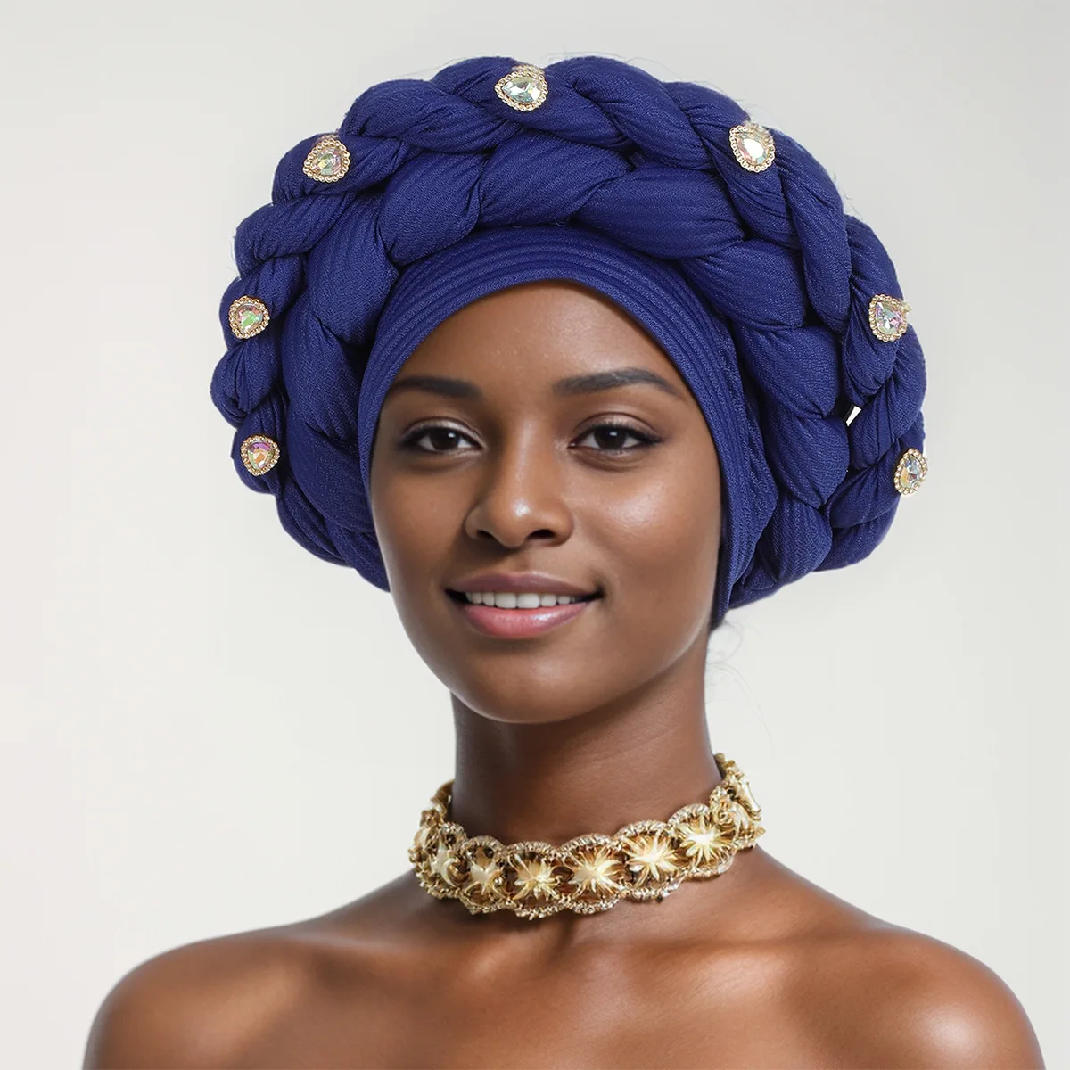 Diamonds Big Braids Turban Cap for Women African Auto Gele Headties Nigeria Wedding Head Wraps Bonnet Hijab Aso Oke Headgear New