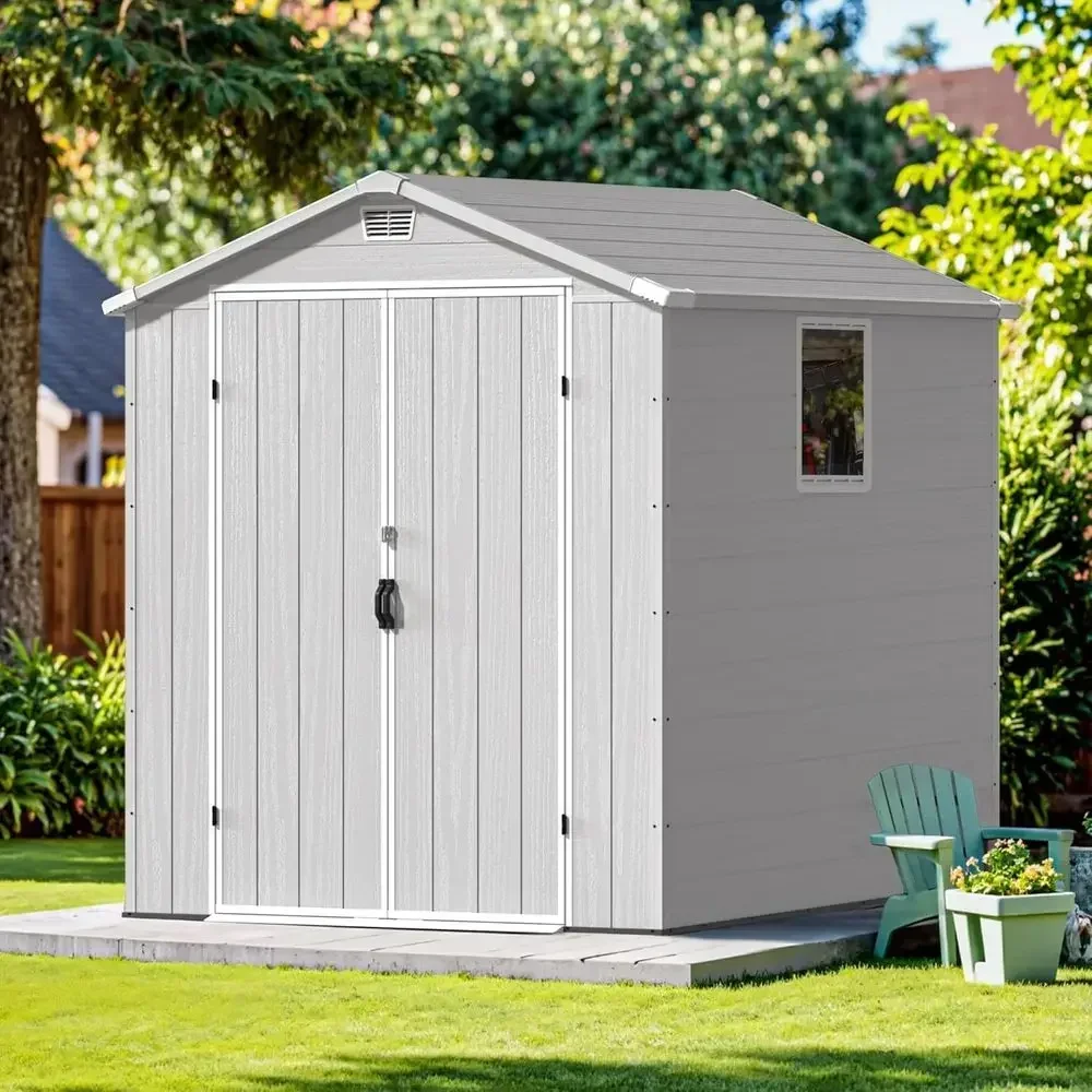 6x6 ft. Lockable Outdoor Plastic Storage Shed with Window and Floor - Easy Assembly for Garden and Backyard, Light Gray