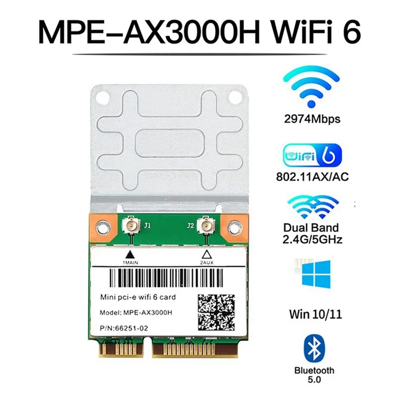 ไวไฟ6 MPE-AX3000H 2974Mbps ไร้สายครึ่งมินิ PCI-E WIFI การ์ดบลูทูธ5.0 Dual Band 2.4G/5G อะแดปเตอร์การ์ดเครือข่าย WLAN