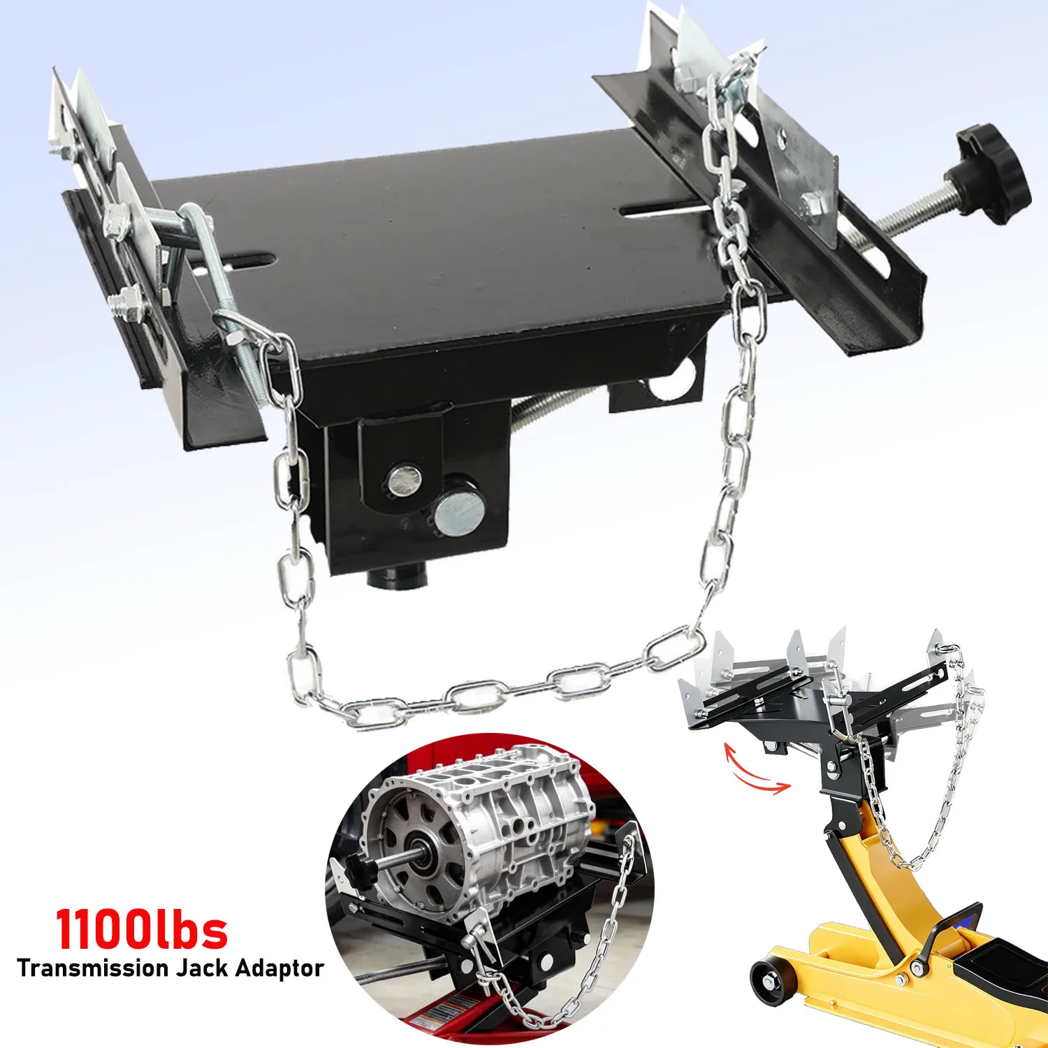 Schwerlast-Hydraulik-Getriebeheber-Adapter für Autos, LKWs und andere Fahrzeuge, 1100 lbs/0,5 T Tragkraft, Getriebe-Abziehadapter, Getriebeheber-Stützplatte für Werkstätten.