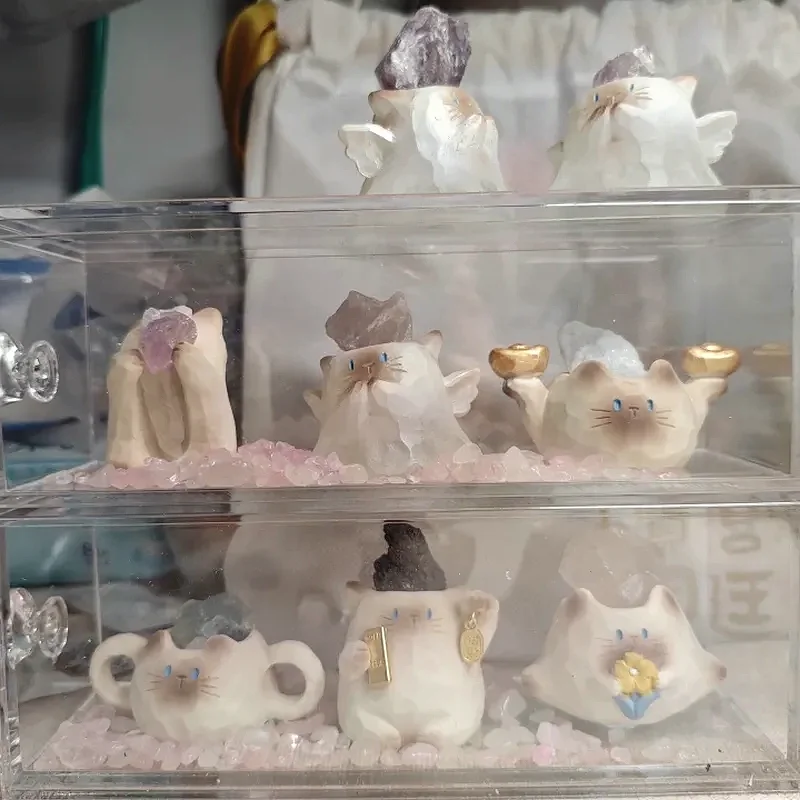 

Siamese Cat Energy Crystal Blind Box Figurine Desk Ornament Fortune Attracting Crystal Holder Home Decor Birthday Gift Women