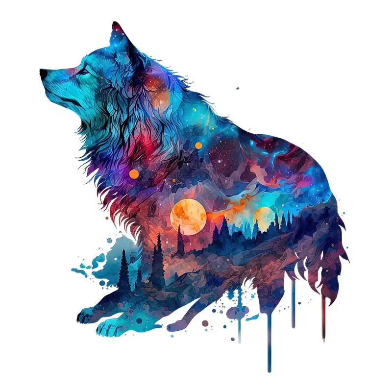 M430 Colorful Wolf Watercolor Animal Wall Sticker Bathroom Toilet Living Room Cabinet Refrigerator Home Decoration Decals