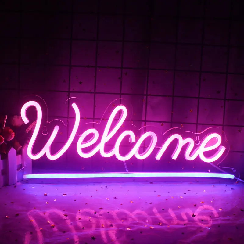 Welcome Sign Neon Led Night Lights For Shop Store Restaurant Bar Bedroom Home Room Wall Hanging Decor Power USB Neon Lights