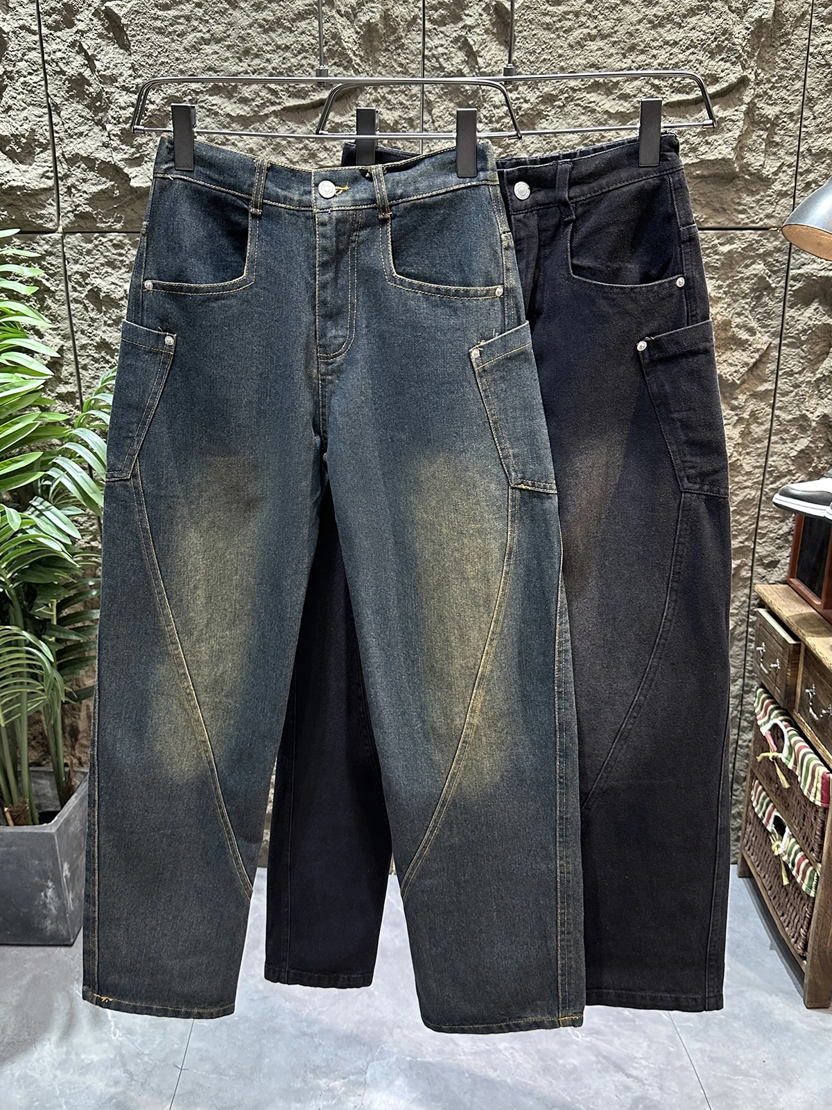 

Мужские потертые джинсы в стиле ретро, весна-осень с карманами, джинсовые брюки, американские повседневные модные мужские прямые брюки