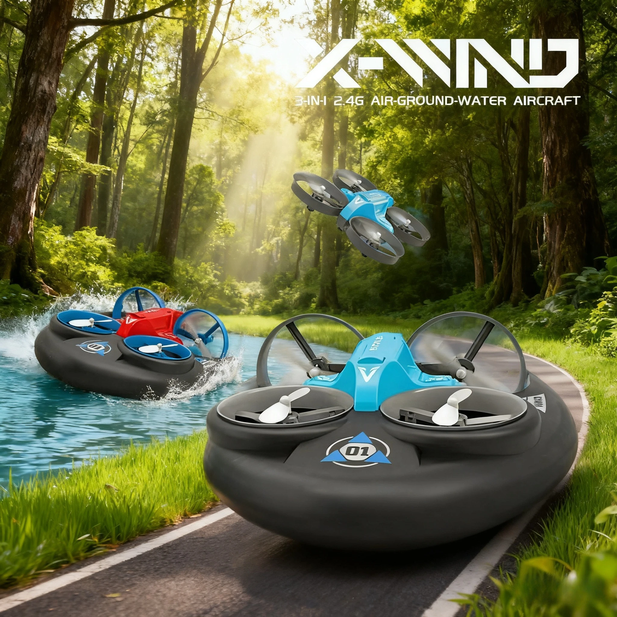 2,4G Rc Wasser Land und Luft Vier Achsen Fliegen Hovercraft Fernbedienung Fahrzeug 3-in-1 Rc Mini Drone Kinder Spielzeug Geschenk