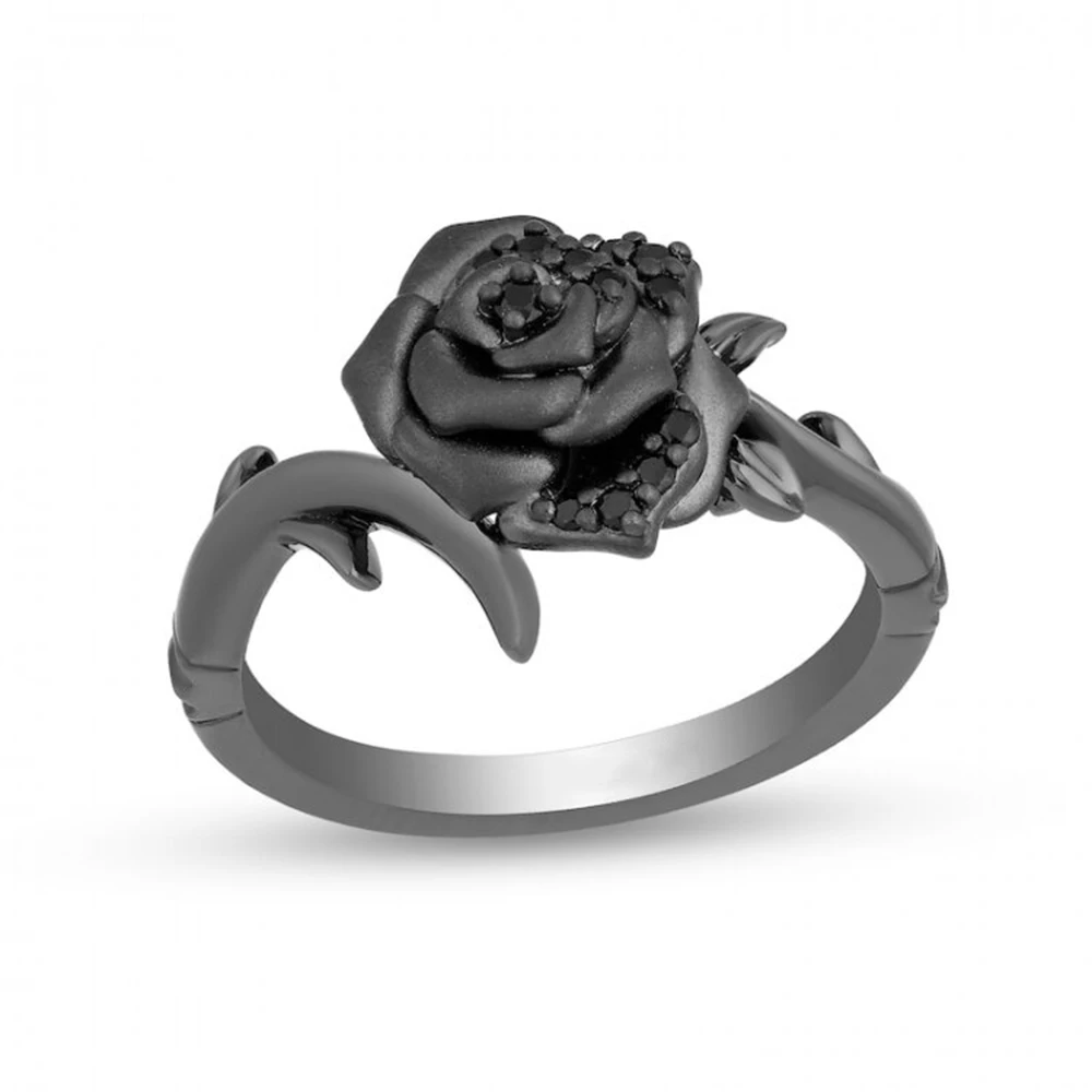 HESHI Copper Alloy Zircon Inlay Enhanced Black Rose Ring for Women Men Unisex Noble Blessings