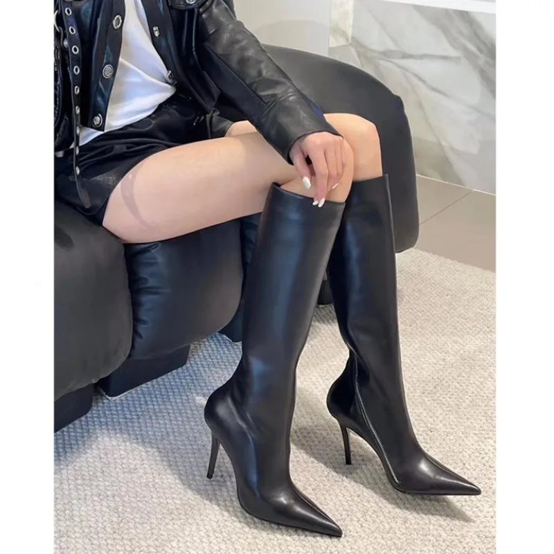 2023 Autumn/Winter Slender High Heel Side Zipper Long Boots European and American Sexy Pointed Short Boots Women\'s Wedding Shoes