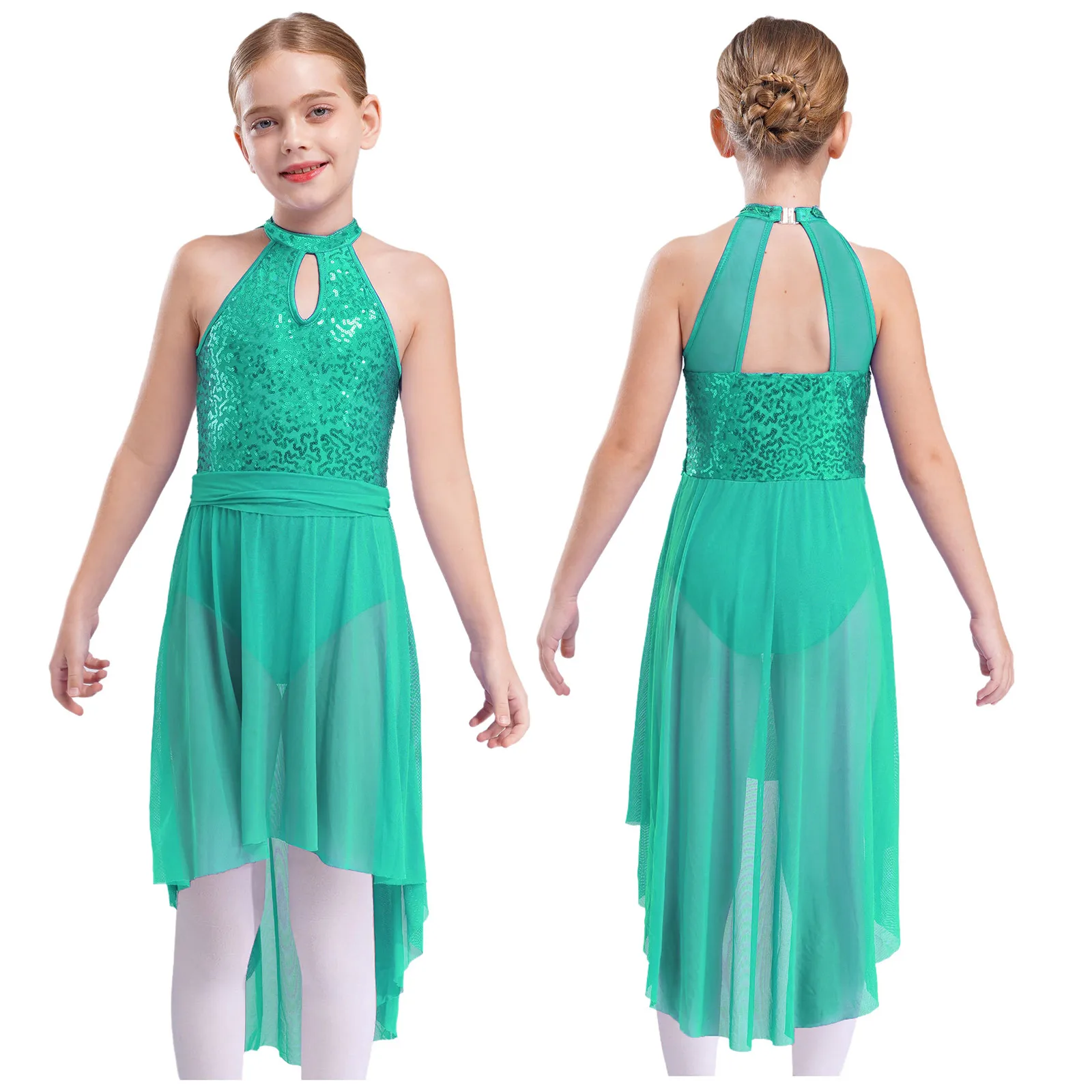 

Kids Girls Fairy Party Princess Dress Lyrical Ballet Dance Dress Sheer Mesh Overlay Leotard Dress Ball Stage Performance Costume