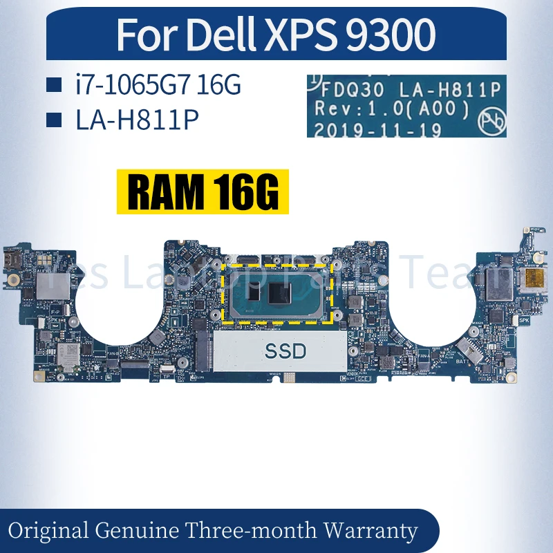 For Dell XPS 9300 Laptop Mainboard LA-H811P 0Y4GNJ i7-1065G7 RAM 16G Notebook Motherboard