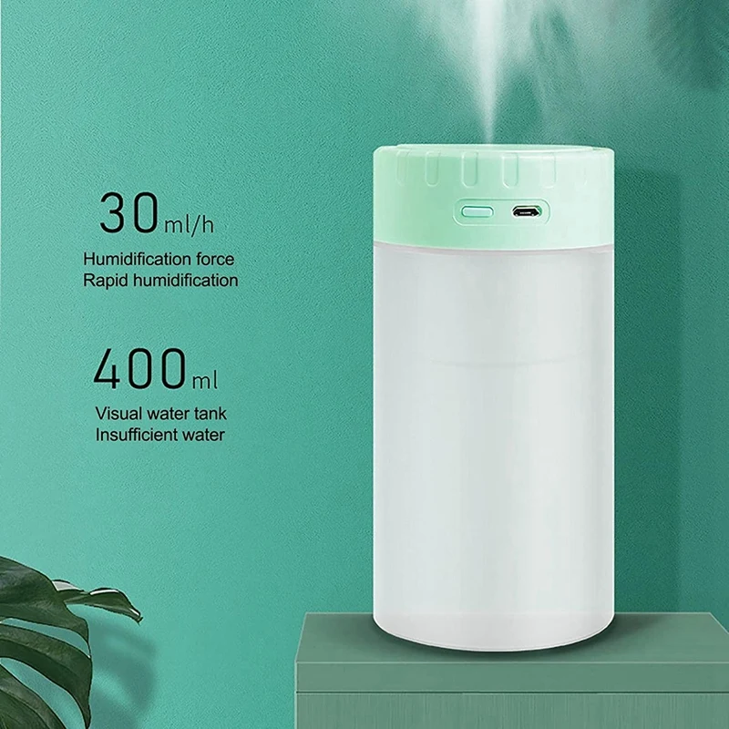 Увлажнитель воздуха, мини USB Ультразвуковой увлажнитель с резервуаром для воды 400 мл, три стандартных режима, очень тихий, красочный, холодный