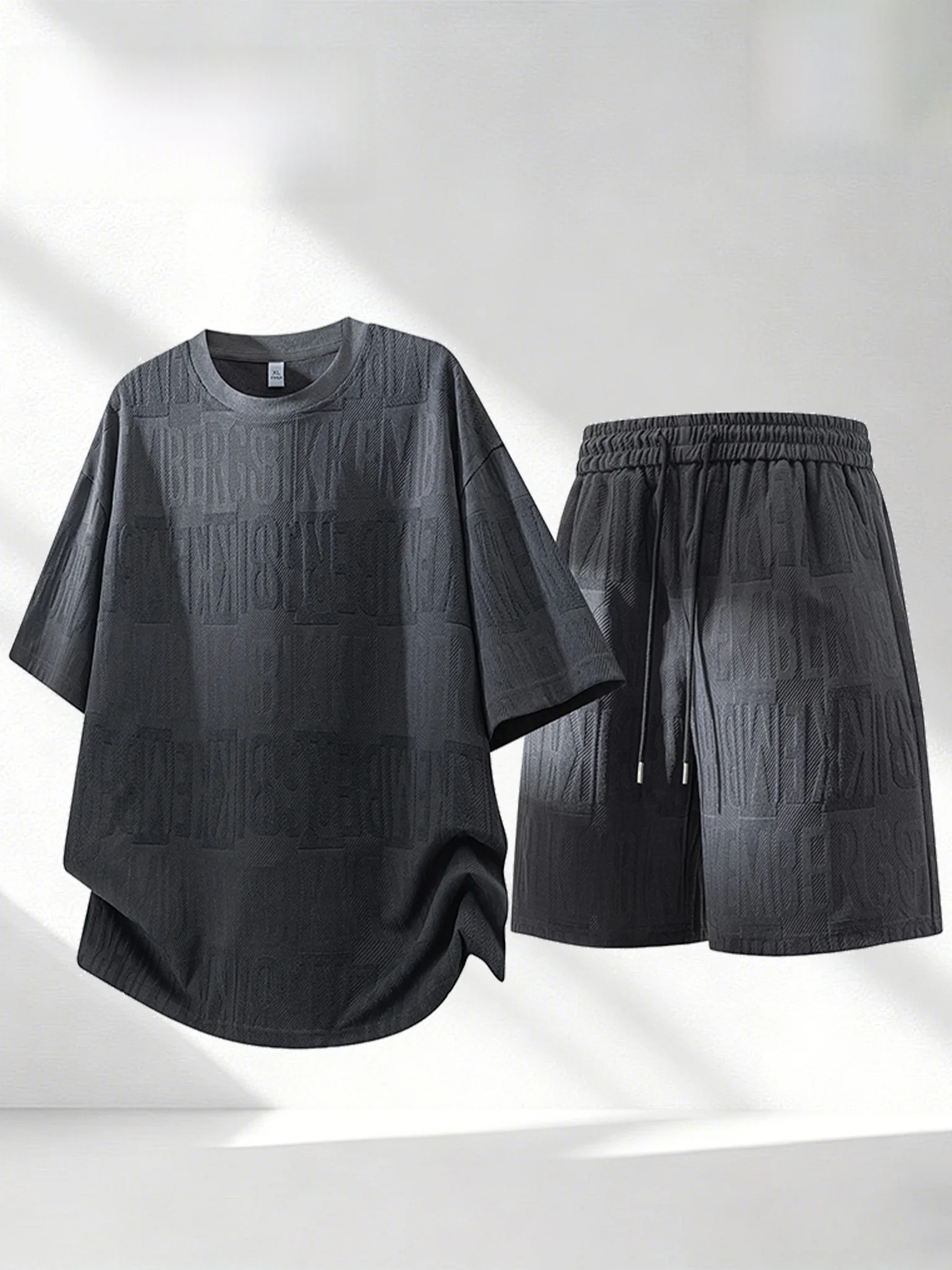 wassup-bothe-casual-sports-set-men's-summer-short-sleeve-two-piece-set-teenage-large-size-outdoor-style-polyester-fiber