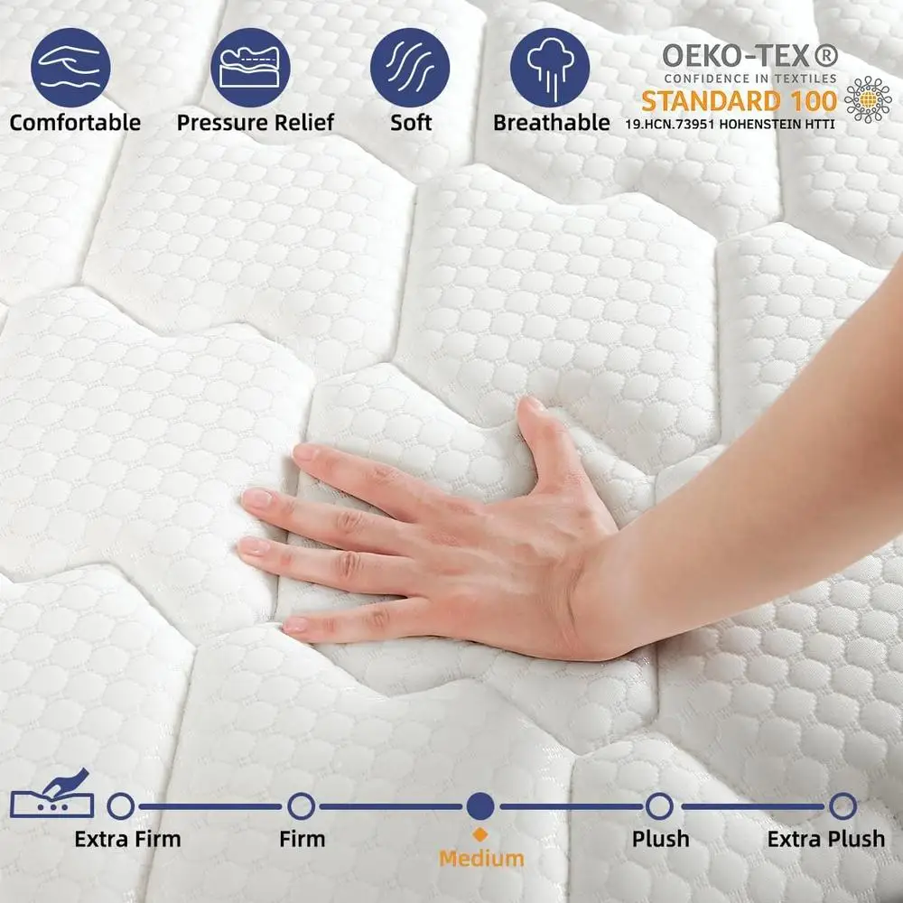 12 Inch Hybrid Mattress Memory Foam Medium Firm Individually Pocketed Springs Motion Isolation Pressure Relief Support Comfort