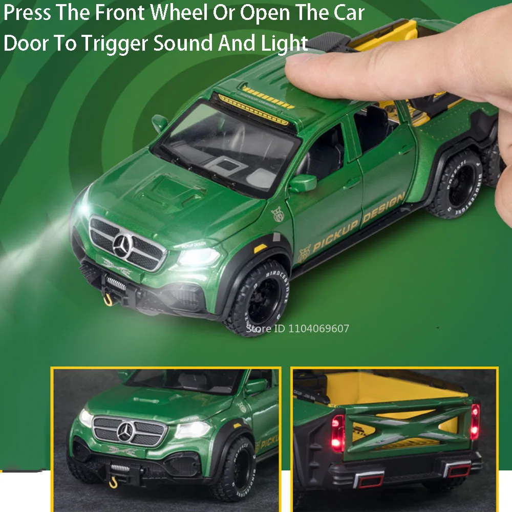 Modelo de coche de juguete UNIMOG ORV Clase X Exy 6x6, escala 1:8, aleación fundida a presión, simulación de sonido, vehículos de Metal ligeros para niños