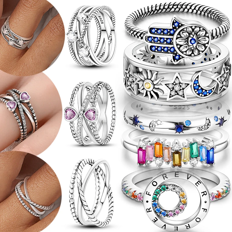 

Women Rings 925 Sterling Silver Luxury Stackable Ring Original Design Zircon Finger Rings High Quality Wedding Jewelry Gift
