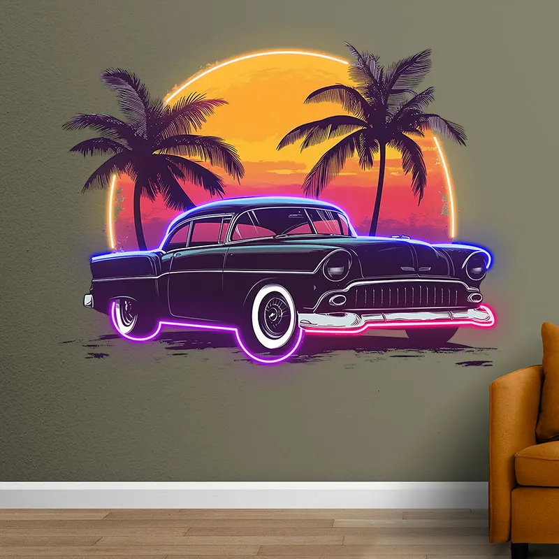 Retro Car Led Neon Sign, Car Club Wall Decor LED Light, Garage Wall Hanging, Birthday Gift for Car Guys, Boy Bedroom Night Light