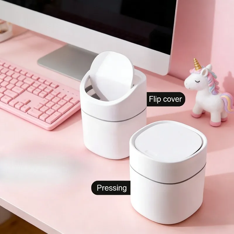 

Desktop Trash Can Household Small Trash Can Press Covered Office Desk Trash Large Capacity Safe Material Miscellaneous Storage