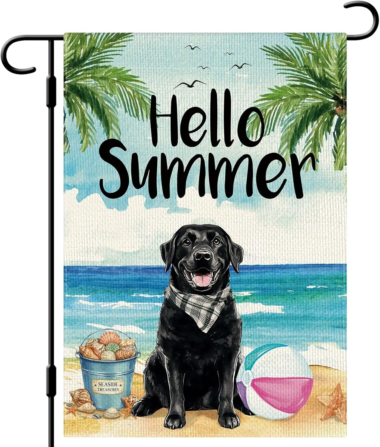 DLZDN Summer Black Labrador Dog Garden Flag 12×18 Inch Double Side Vertical Burlap Beach Coastal Farmhouse Yard Sign Seasona AAS