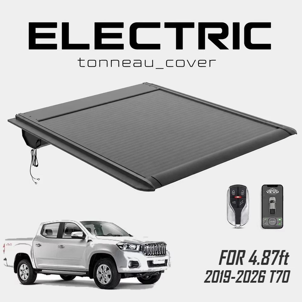 Electric Retractable Tonneau Cover Aluminum Alloy Waterproof Remote Control for T7019-26 4.87ft Pickup Bed Hard Bed Cover