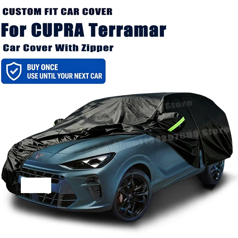 For CUPRA Terramar Outdoor Full Car Cover With Zipper Snow Cover Sunshade Waterproof Dustproof Exterior Protection
