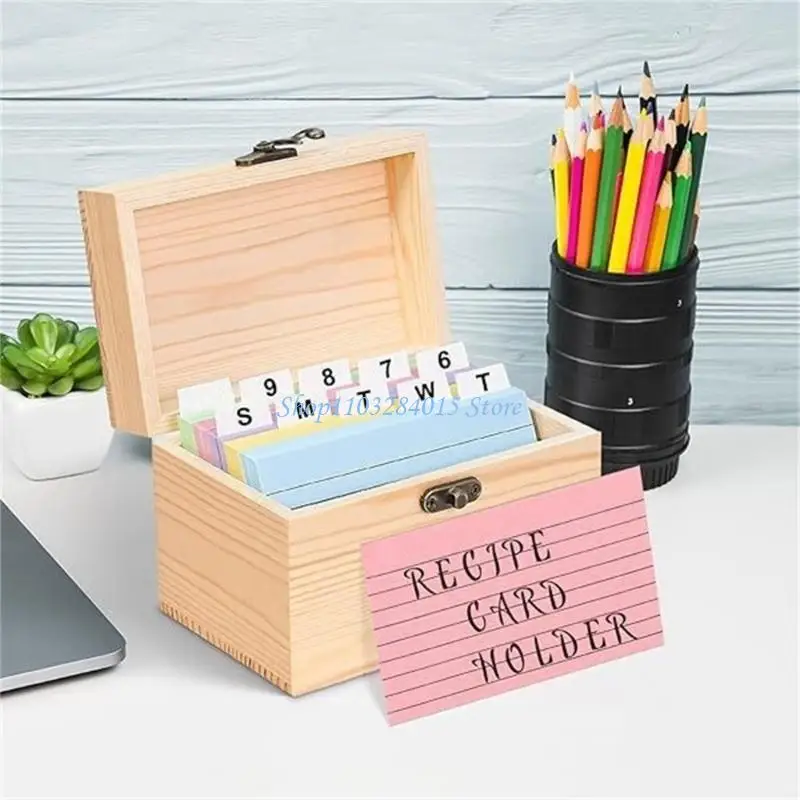 R6FF Premium Wooden Card Storage Box 150 Color Coded Index Cards Built In Writing Guides For Efficient Document Management