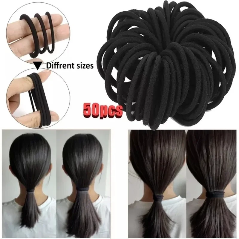 High Elastic Hair Bands for Women Girls Black Hairband Rubber Ties Ponytail Holder Scrunchies Hair Accessories 3/4/6MM