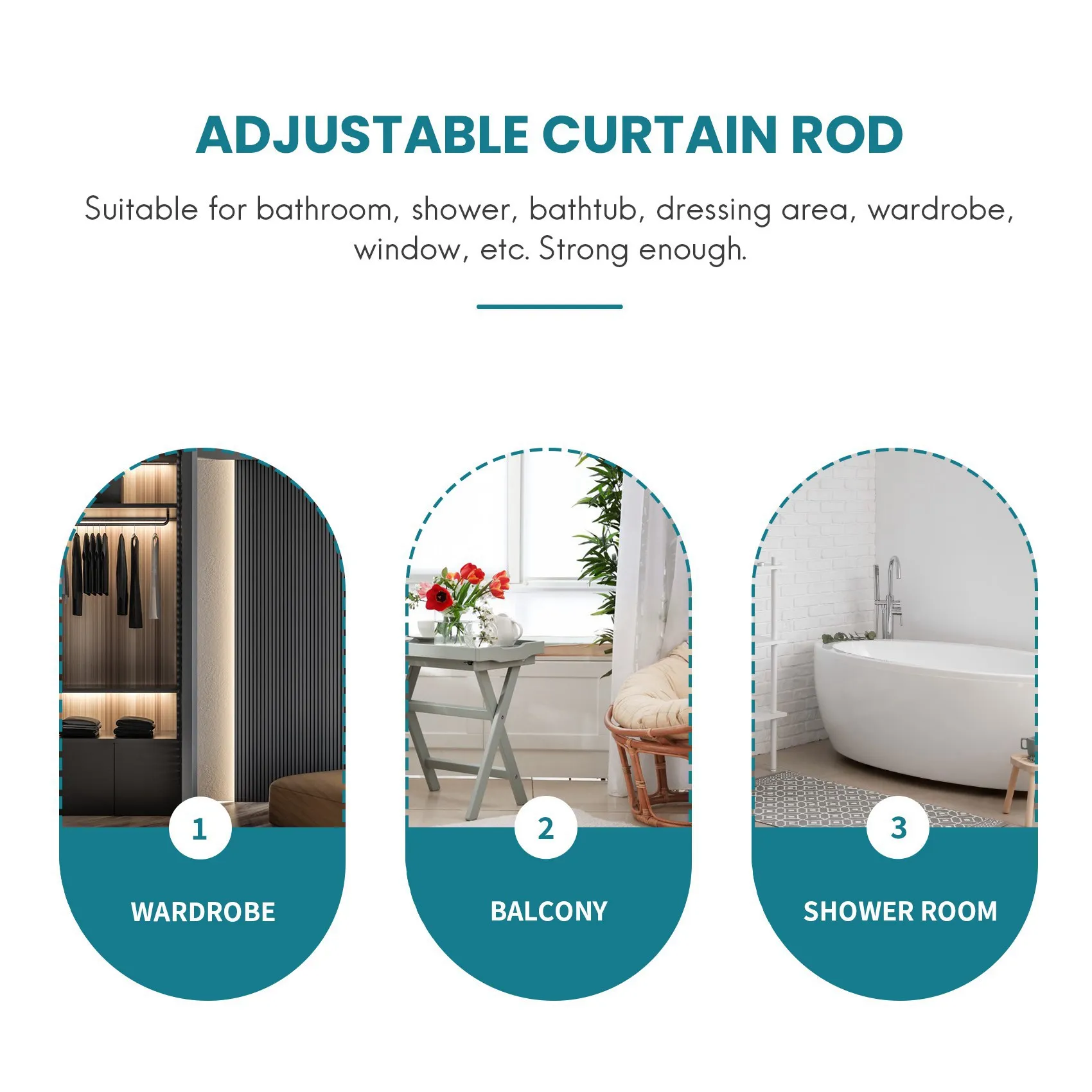 AB43-3PCS الربيع الستار قضبان 16 إلى 28 بوصة التوتر قضيب الربيع الستار قضيب قابل للتعديل قضيب الستارة توسيع قضيب الستارة