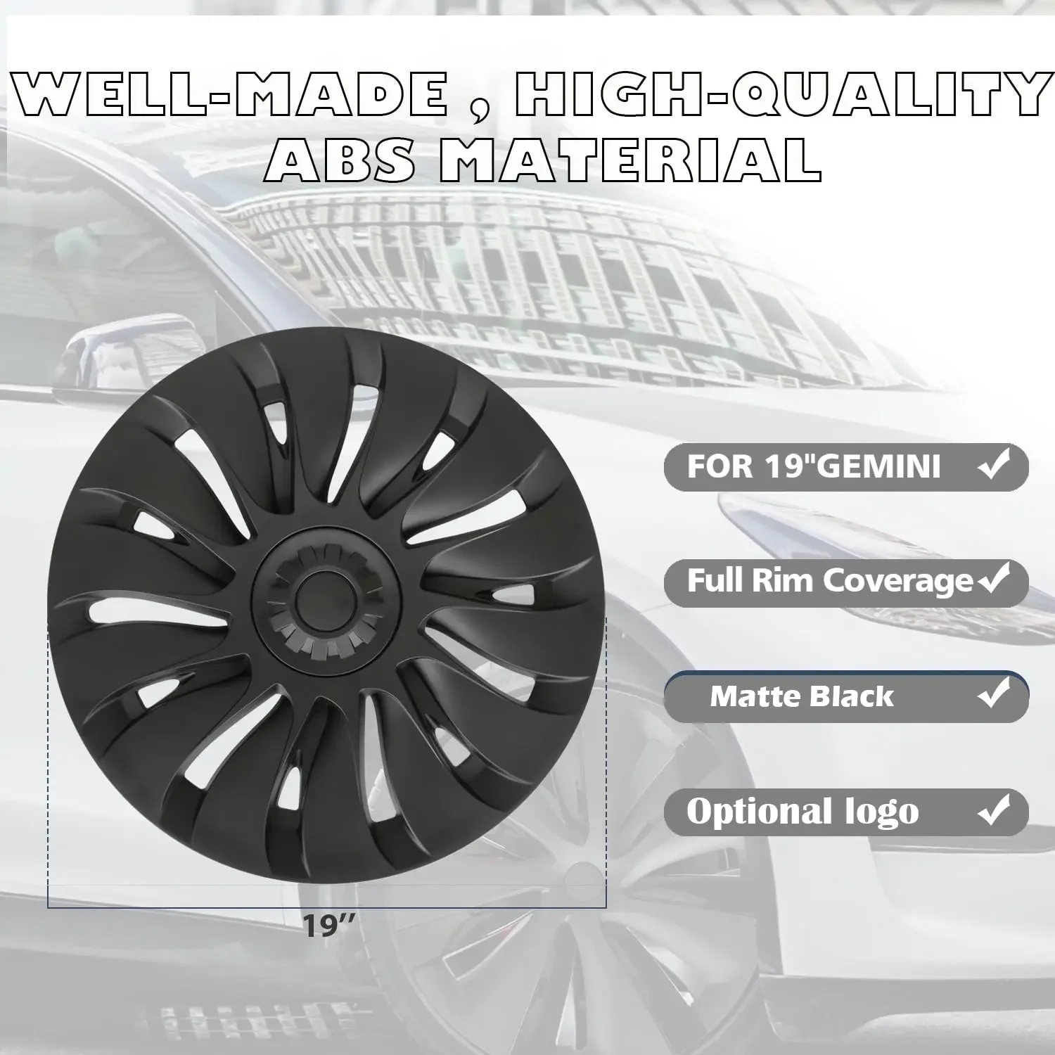 4 Pcs Rim Protector Wheel Cover Replacement Matte Black ABS Hubcaps Wheel Cover 19 Inch For Tesla Model Y 2024 2023 2022 2021