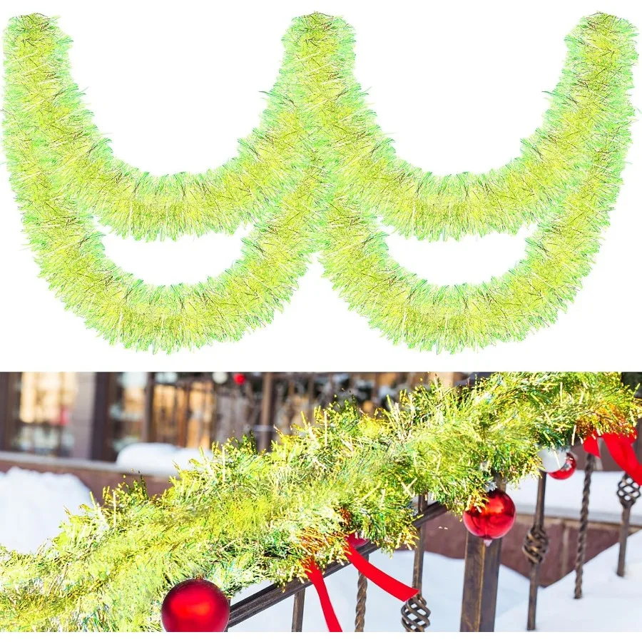 

Moxweyeni 25 ft Christmas Tinsel Garland Lime Green Metallic Foil Decorations Shiny Christmas Garland for Christmas Tree Birthd