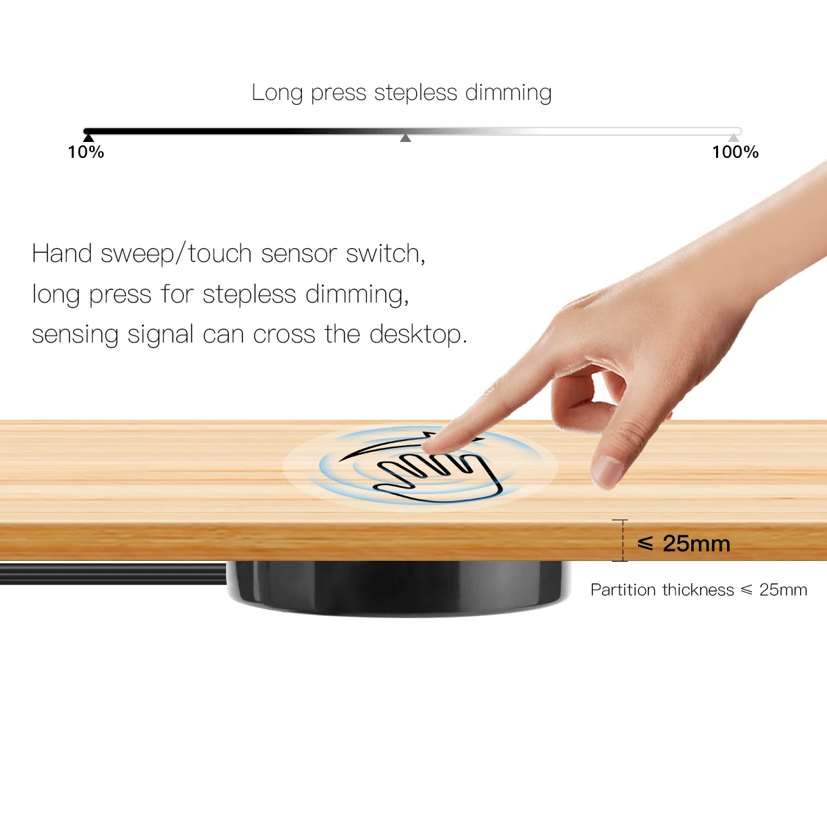 Penetrable 25mm Wood Panel Touch Sensor LED Light Switch Control 12V-24V 60W Hand Sweep Control Touch Dimmer Switch