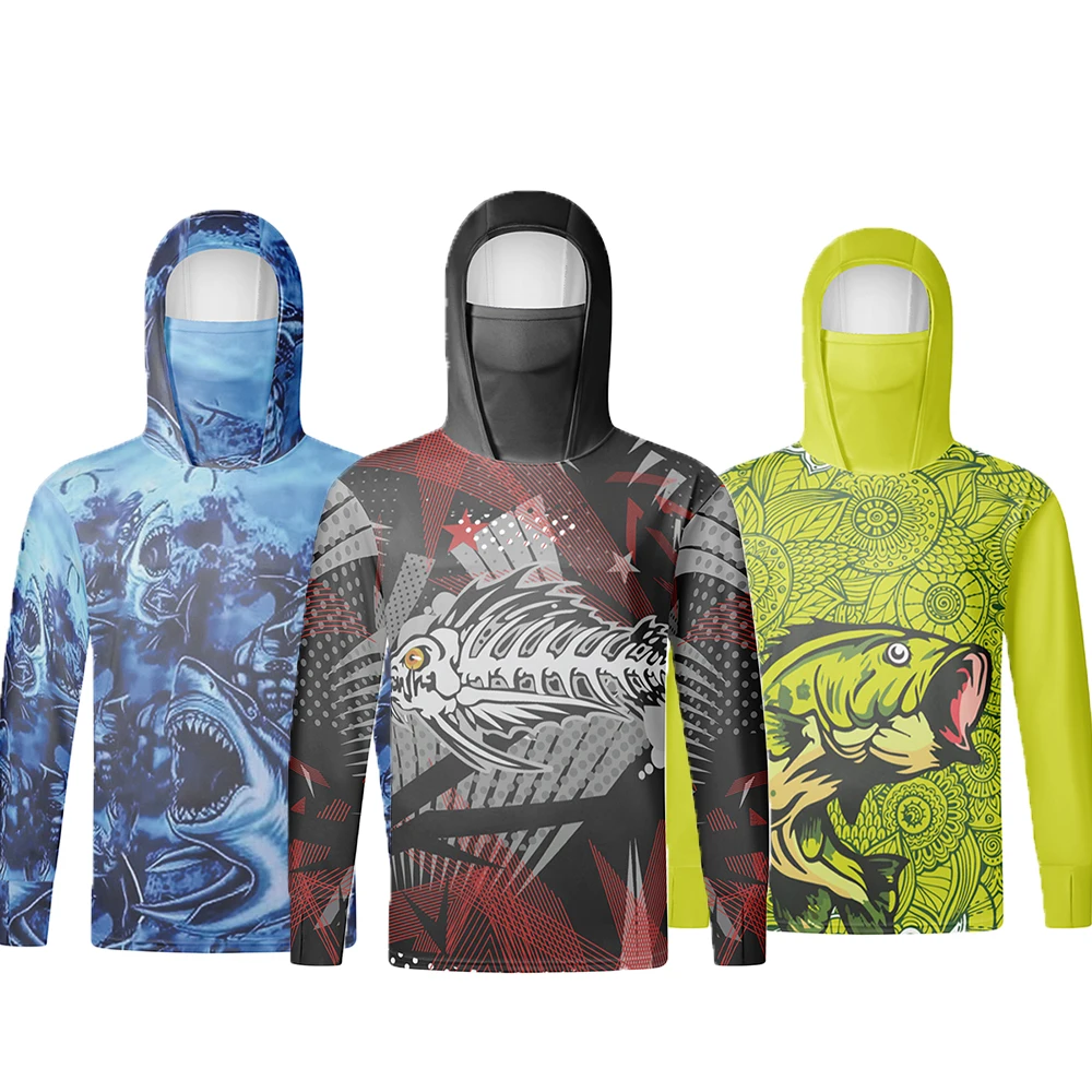 Men's Sport T-shirt mask Hoodie Sportwear UPF 50+ UV Sun Protection Long Sleeve Outdoor Fishing Running Hooded Shirt