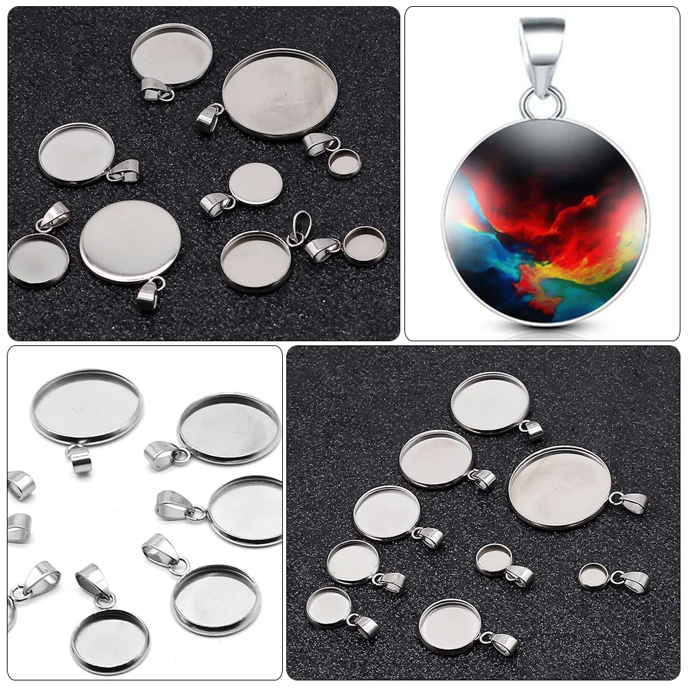 

40 Pcs Stainless Steel Pendant Trays DIY Jewelry Base Set Round Loop Hanger Practical Storage Craft Making Accessories